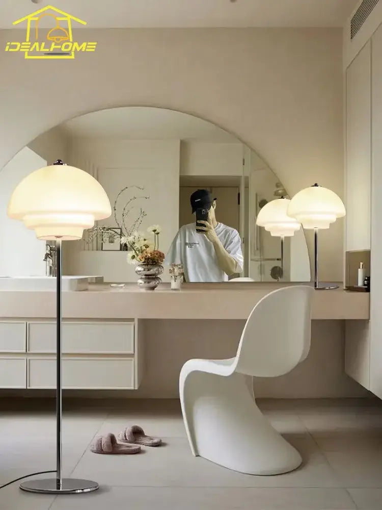 Cream Glass Floor Lamp