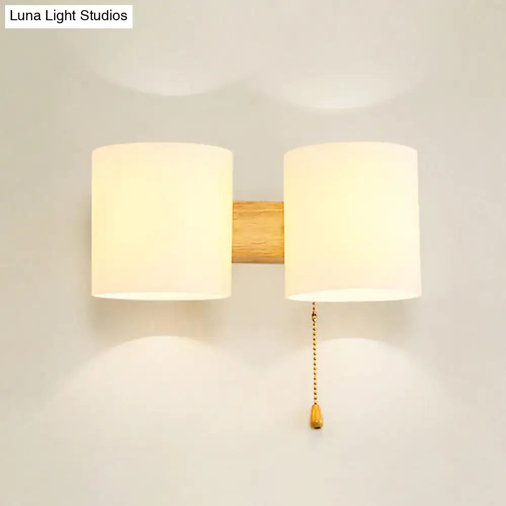 Beige Fabric Cylinder Wall Sconce