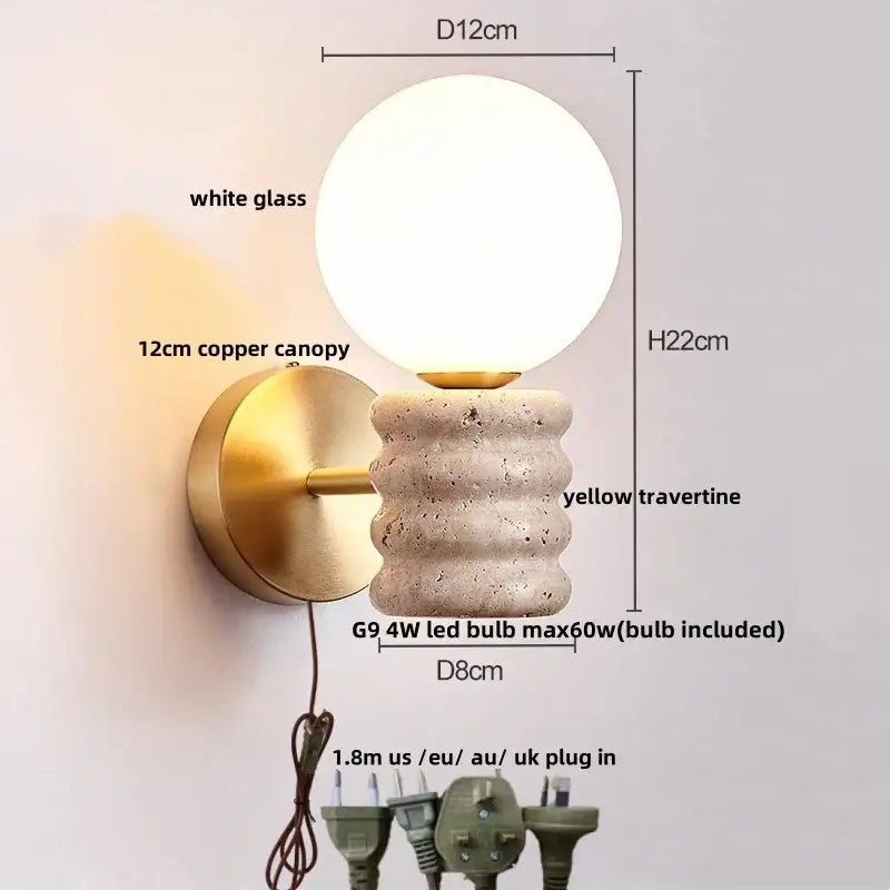 Beige Stone Wood Wall Sconce