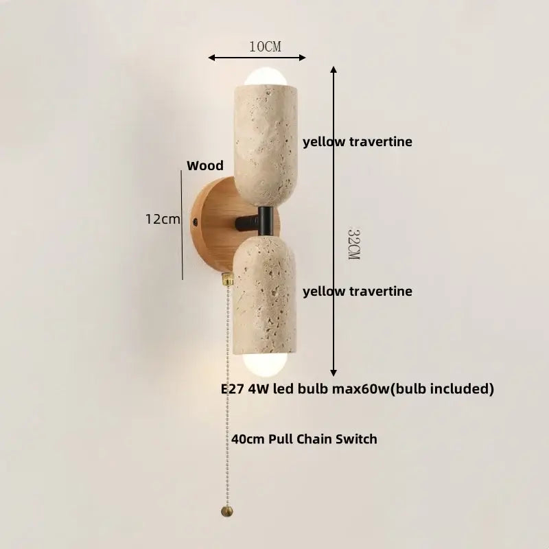 Beige Stone Wood Wall Sconce