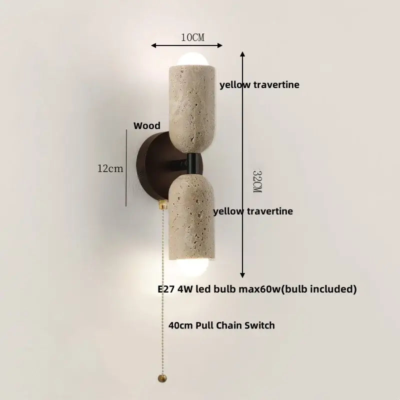 Beige Stone Wood Wall Sconce