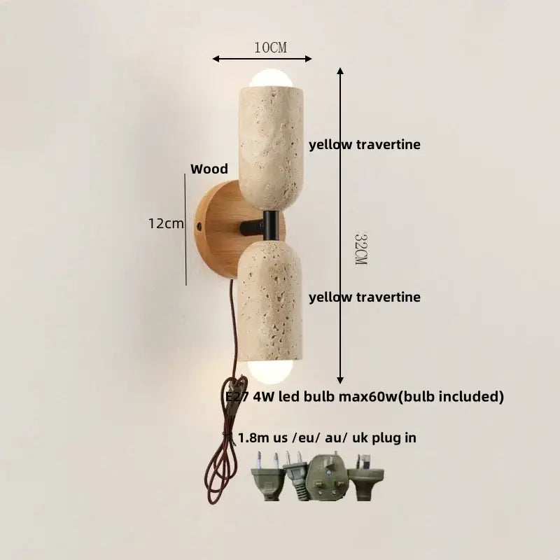 Beige Stone Wood Wall Sconce