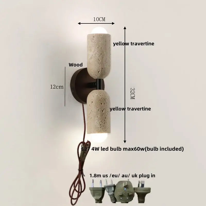 Beige Stone Wood Wall Sconce