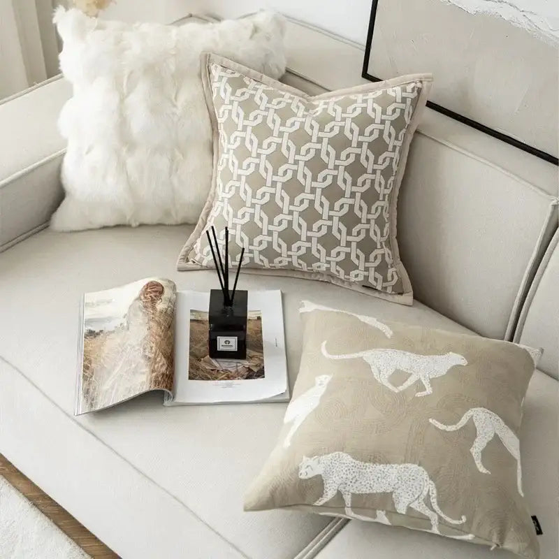 Beige Cat Jacquard Cushion