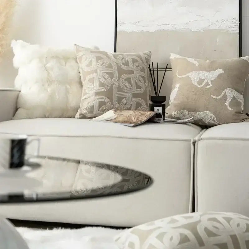 Beige Cat Jacquard Cushion