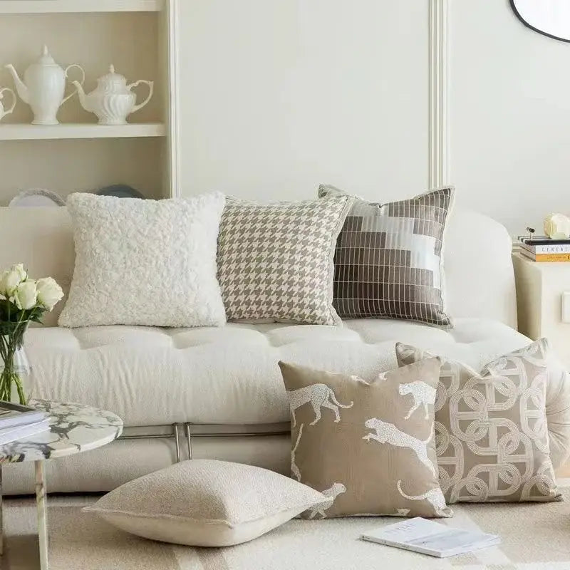 Beige Cat Jacquard Cushion