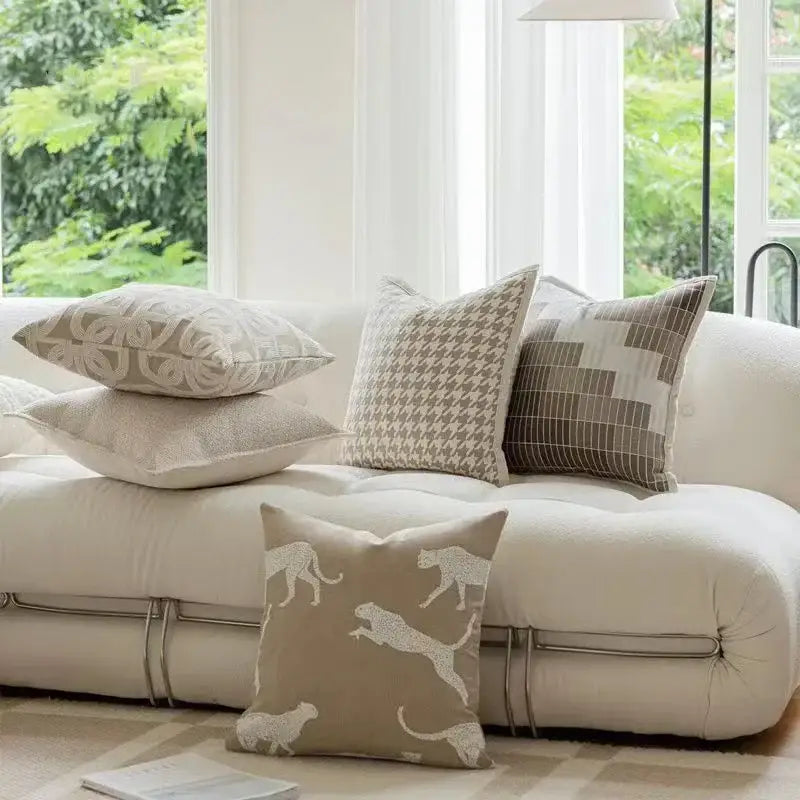 Beige Cat Jacquard Cushion