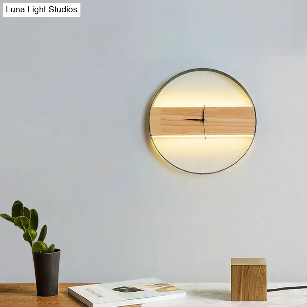 Beige Wooden LED Wall Clock