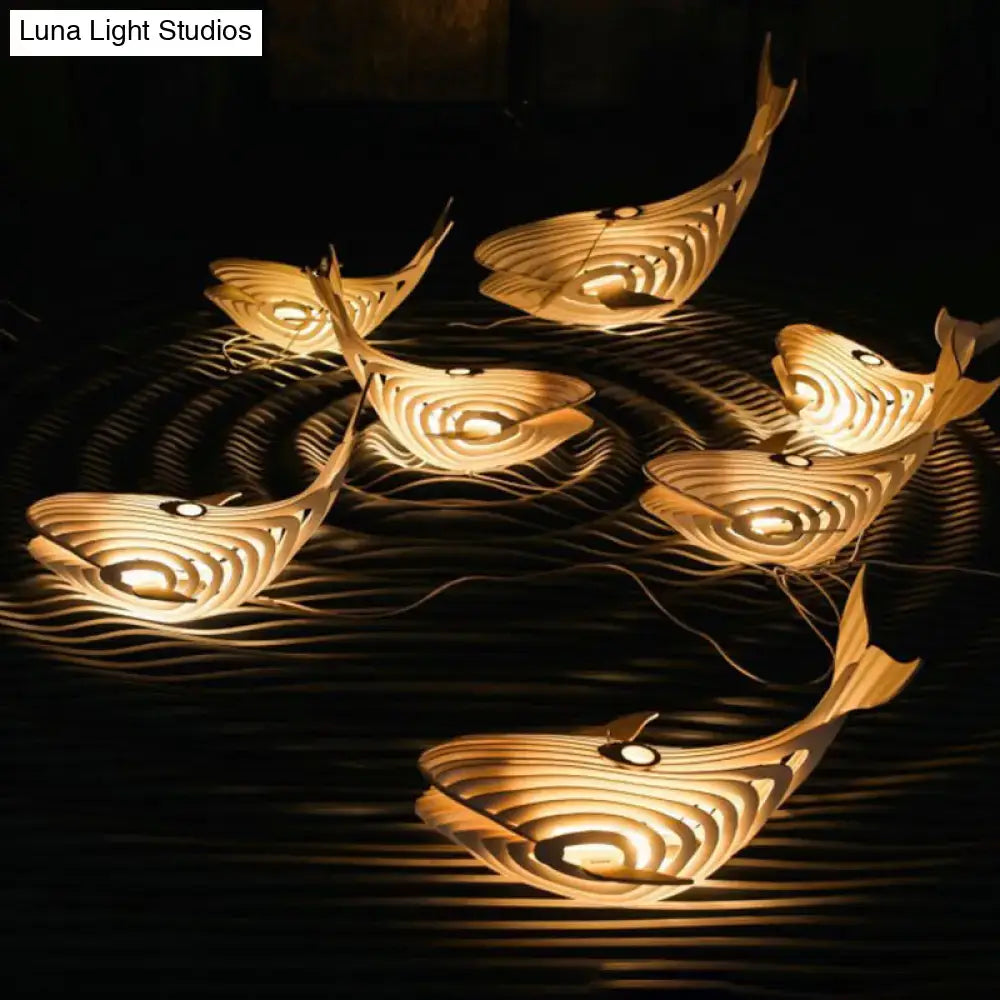 Wooden Whale Pendant Light