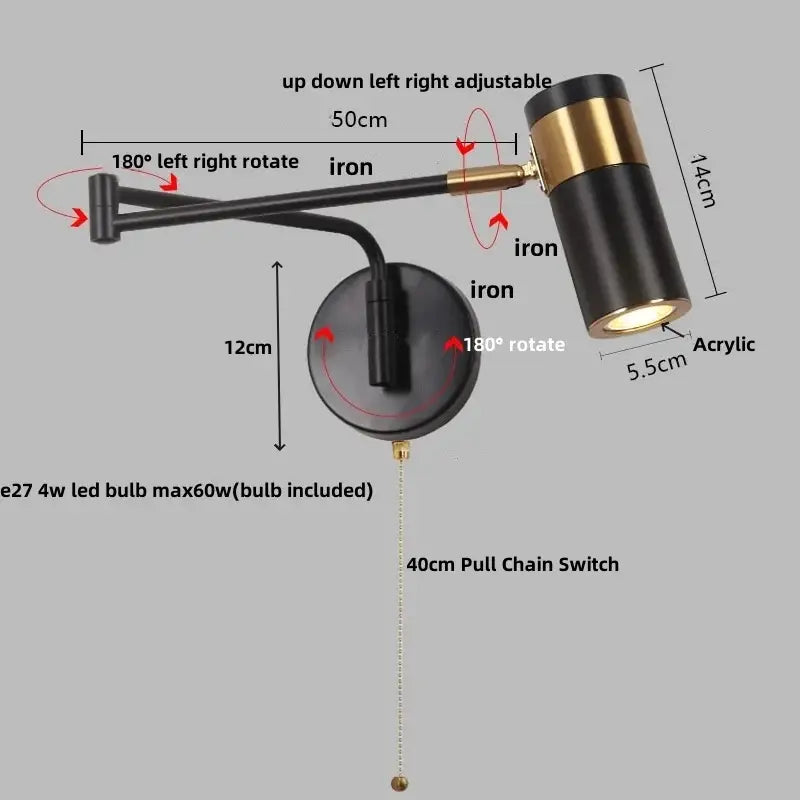 Black Adjustable Acrylic Wall Lamp