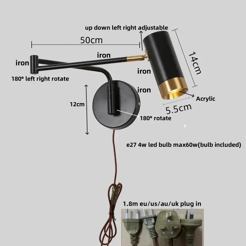 Black Adjustable Acrylic Wall Lamp
