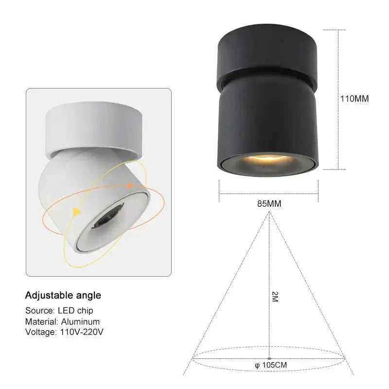 Black Adjustable LED Downlight for Living Rooms