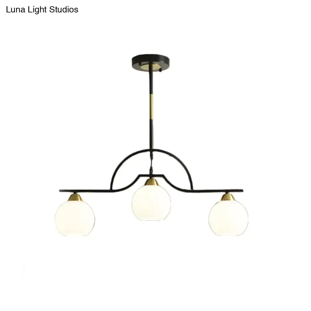 Black Glass Ball Three-Bulb Island Pendant