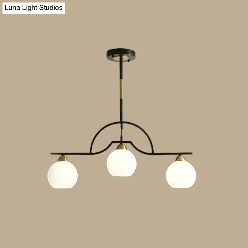 Black Glass Ball Three-Bulb Island Pendant