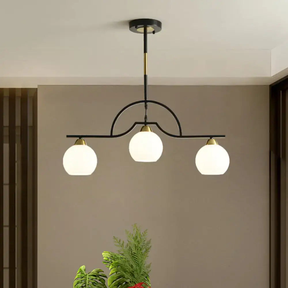 Black Glass Ball Three-Bulb Island Pendant