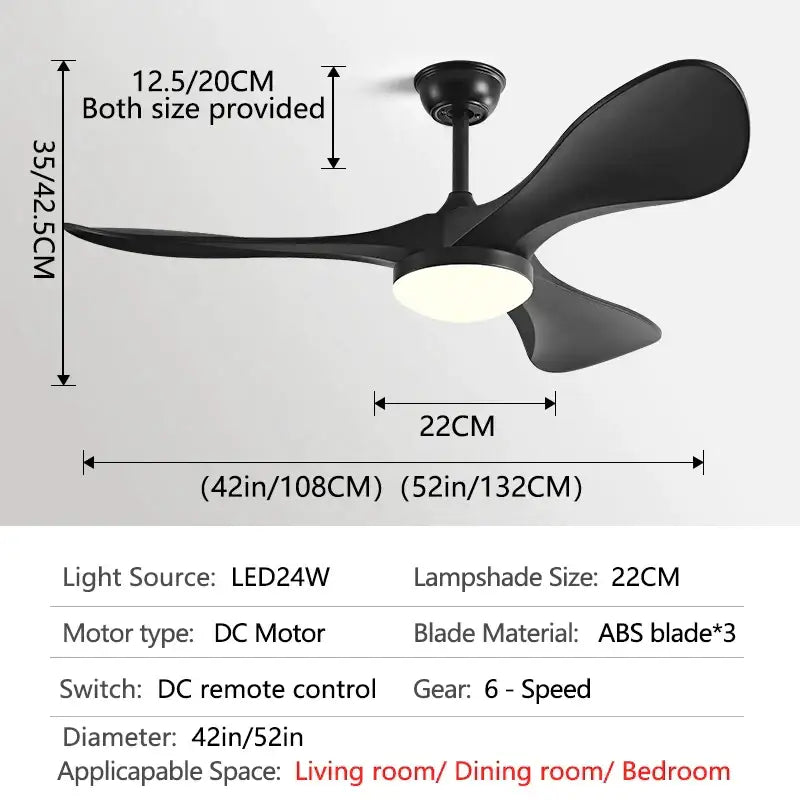 White Wood LED 52-Inch Bedroom Fan