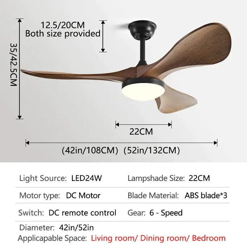 White Wood LED 52-Inch Bedroom Fan
