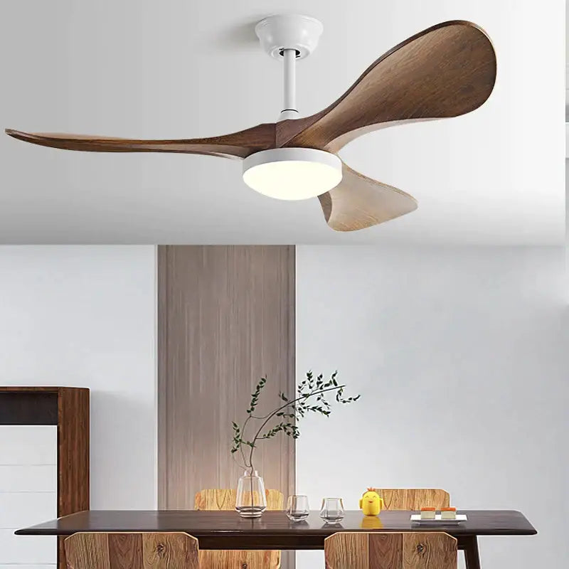 White Wood LED 52-Inch Bedroom Fan