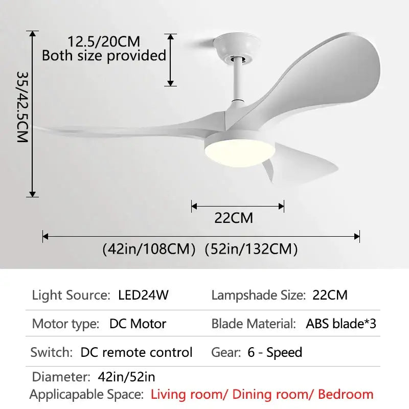 White Wood LED 52-Inch Bedroom Fan
