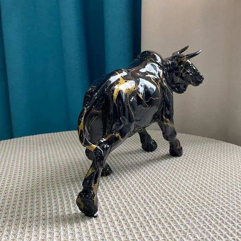 Black Gold Bull Sculpture with Resin Detailing