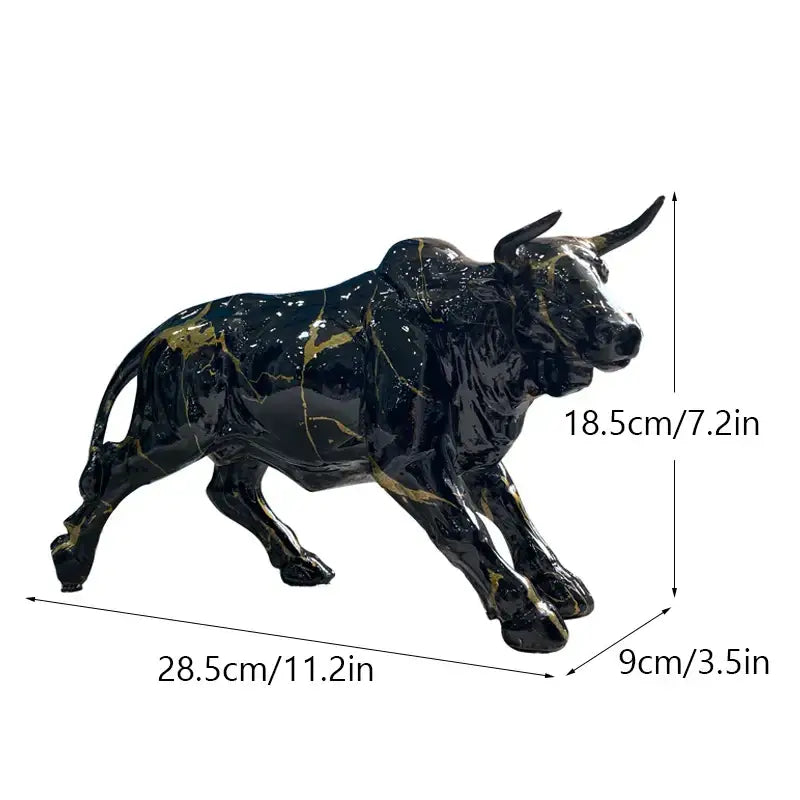 Black Gold Bull Sculpture with Resin Detailing