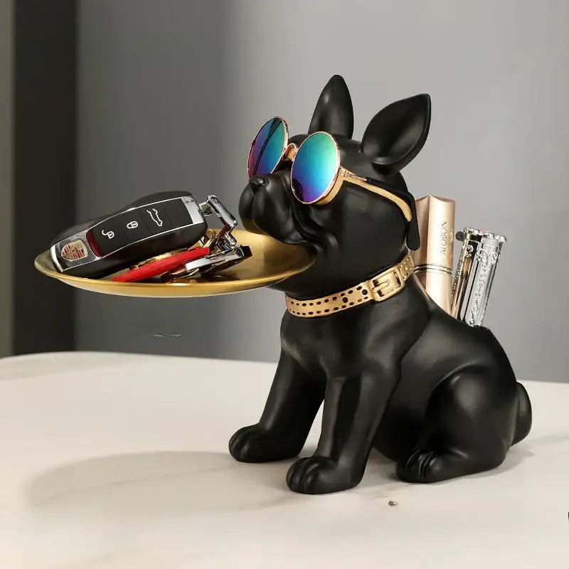 Black Bulldog Key Tray Sculpture