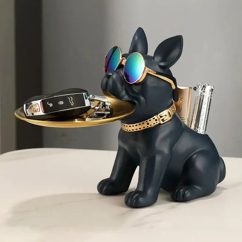 Black Bulldog Key Tray Sculpture