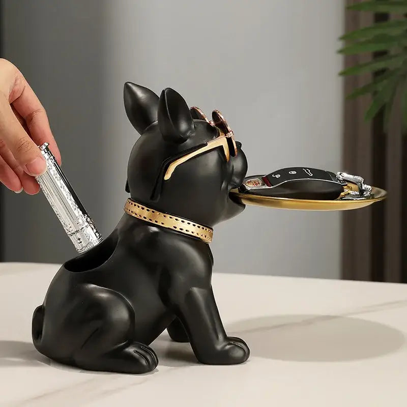 Black Bulldog Key Tray Sculpture
