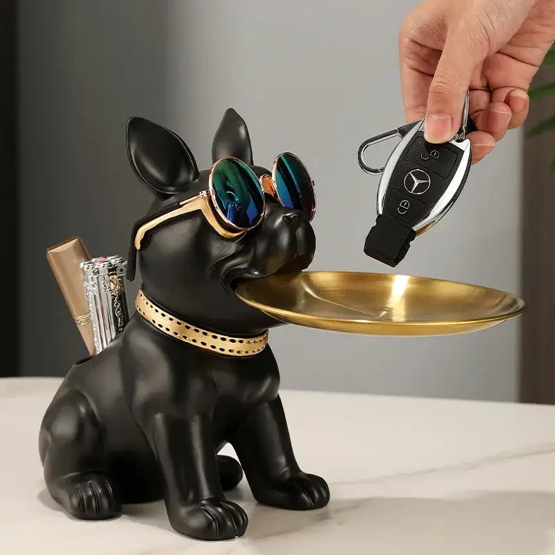 Black Bulldog Key Tray Sculpture