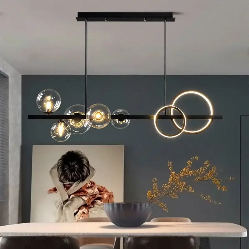 Gold Glass Iron Construction Kitchen Pendant Light