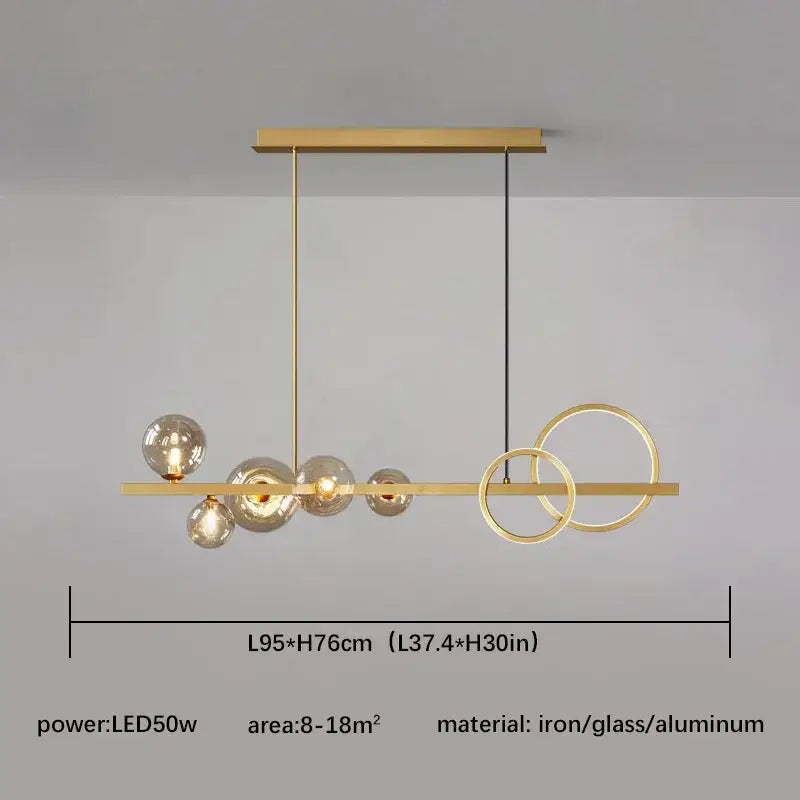 Gold Glass Iron Construction Kitchen Pendant Light