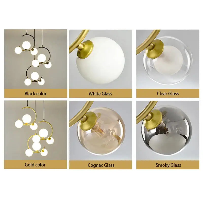 Black Glass Pendant Light with Three-Color Light