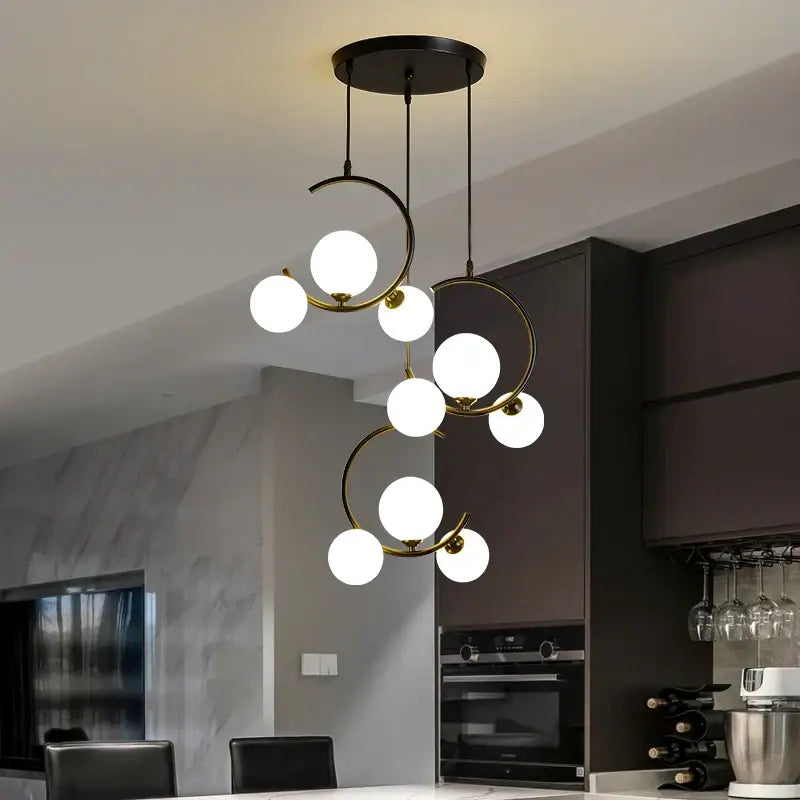 Black Glass Pendant Light with Three-Color Light