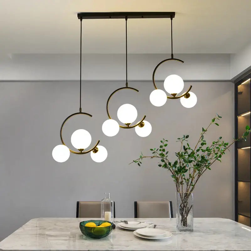 Black Glass Pendant Light with Three-Color Light