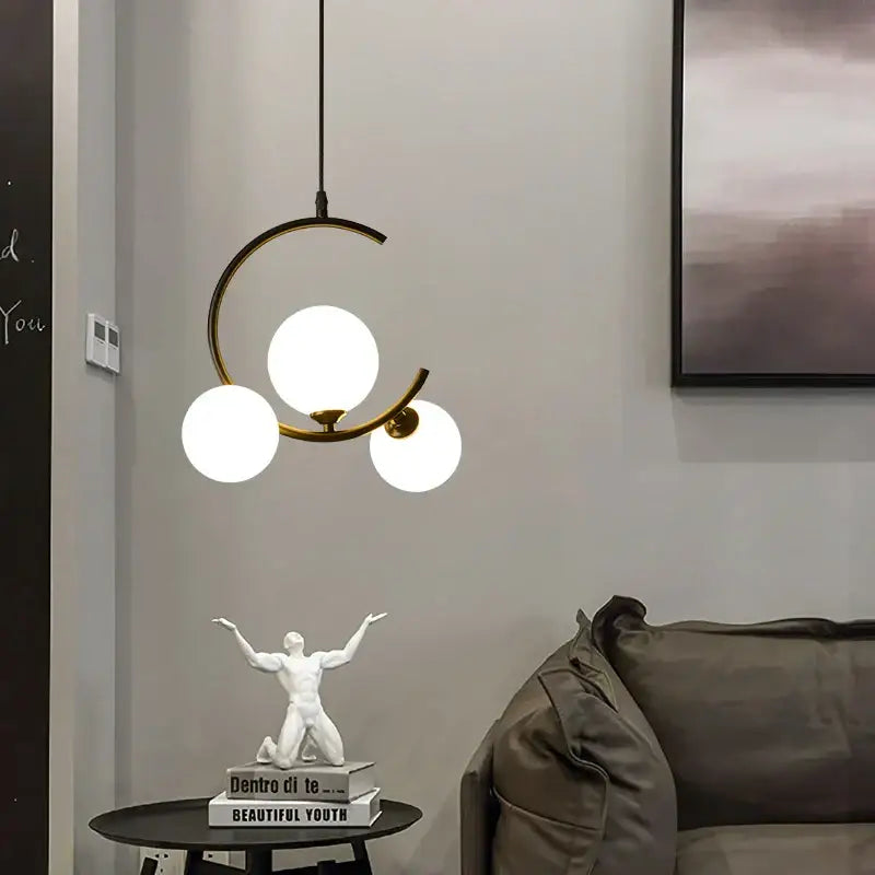 Black Glass Pendant Light with Three-Color Light