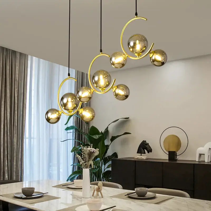 Black Glass Pendant Light with Three-Color Light