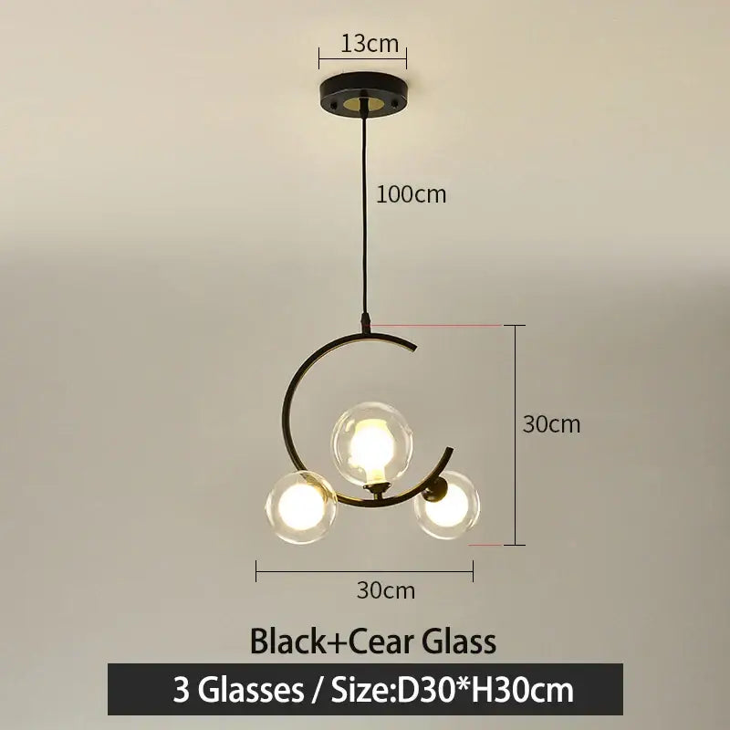 Black Glass Pendant Light with Three-Color Light