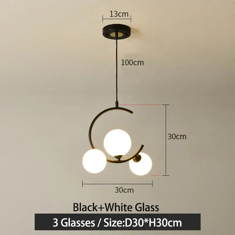 Black Glass Pendant Light with Three-Color Light