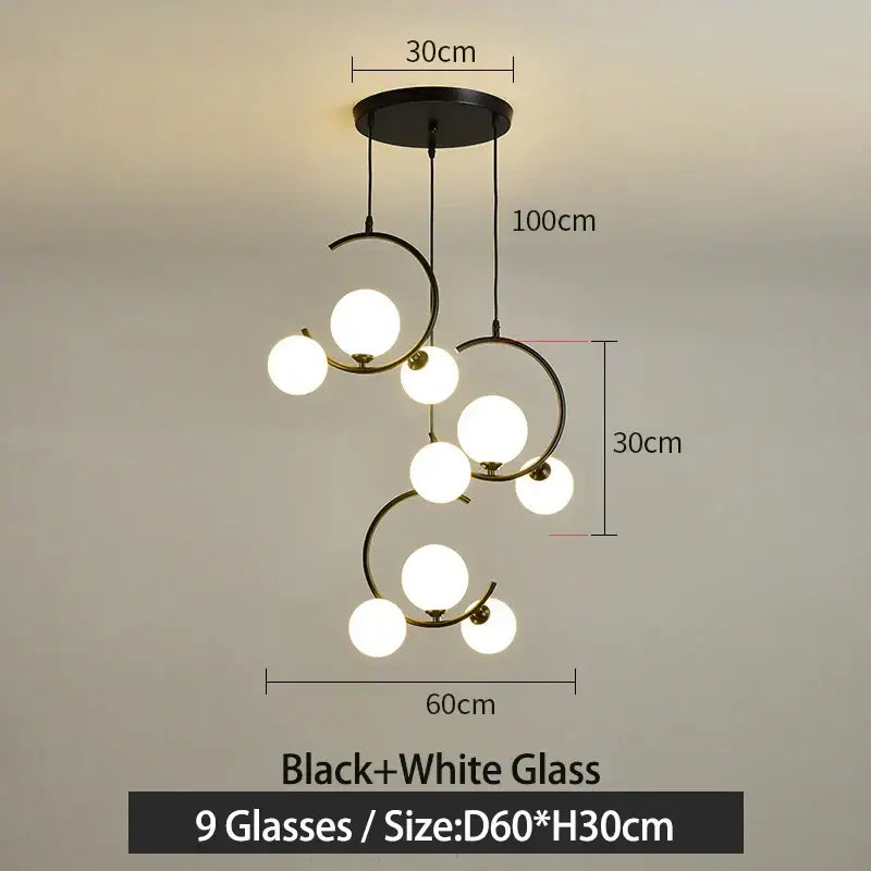 Black Glass Pendant Light with Three-Color Light