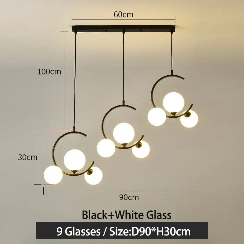 Black Glass Pendant Light with Three-Color Light