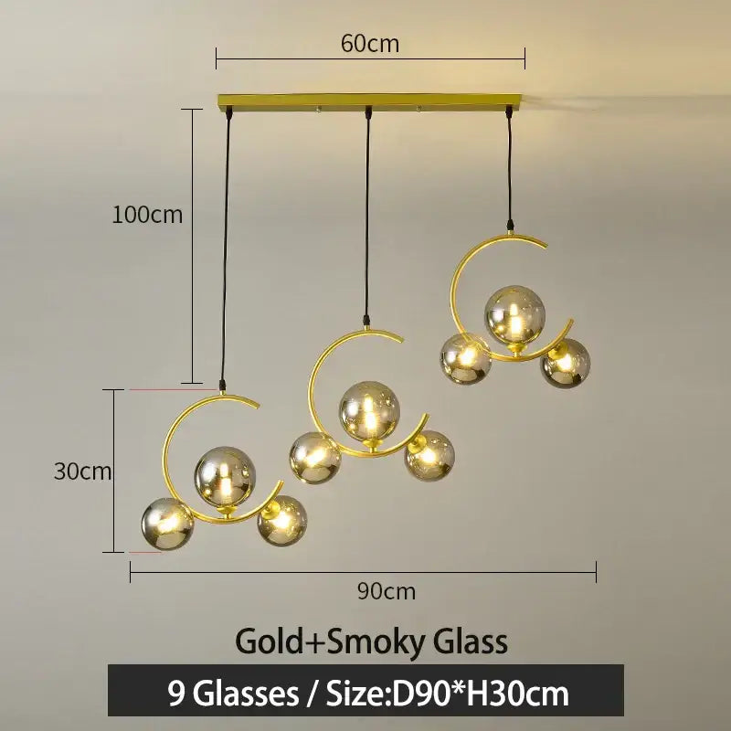 Black Glass Pendant Light with Three-Color Light