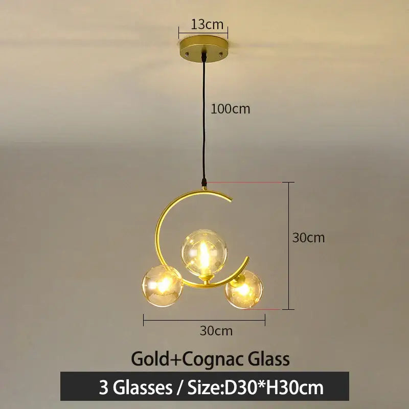 Black Glass Pendant Light with Three-Color Light