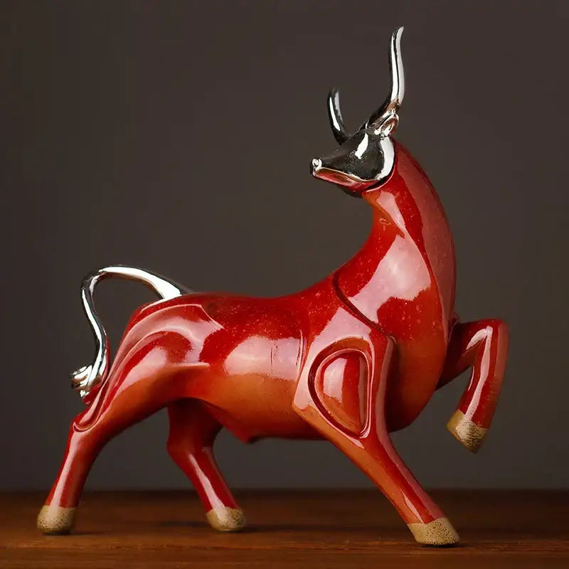 Black Resin Bull Sculpture