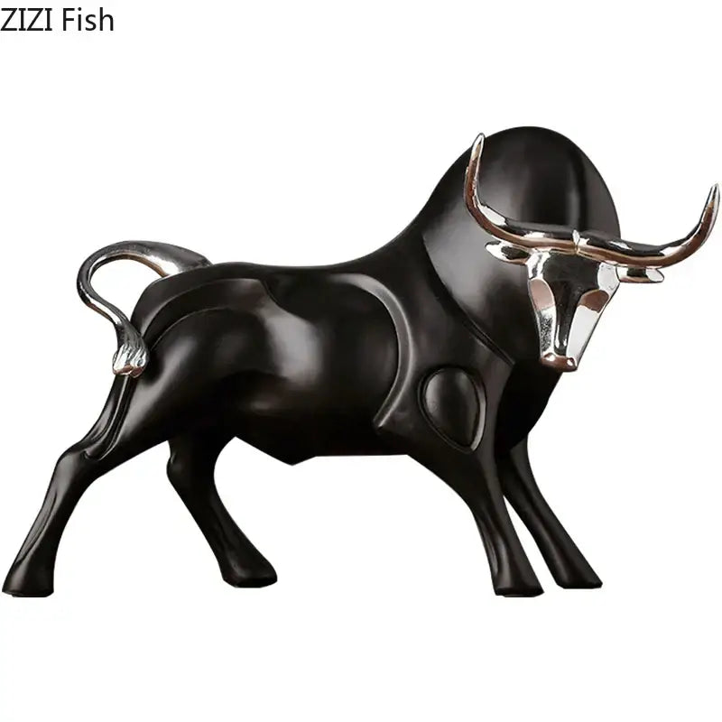 Black Resin Bull Sculpture