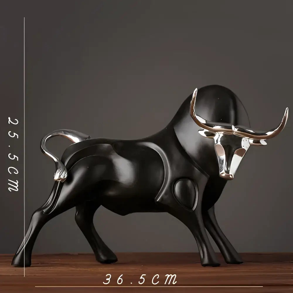 Black Resin Bull Sculpture