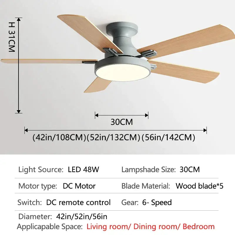 Black Wood Multi-Color Ceiling Fan Light