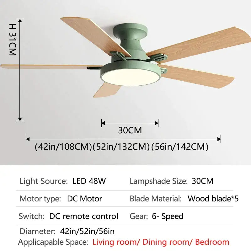 Black Wood Multi-Color Ceiling Fan Light