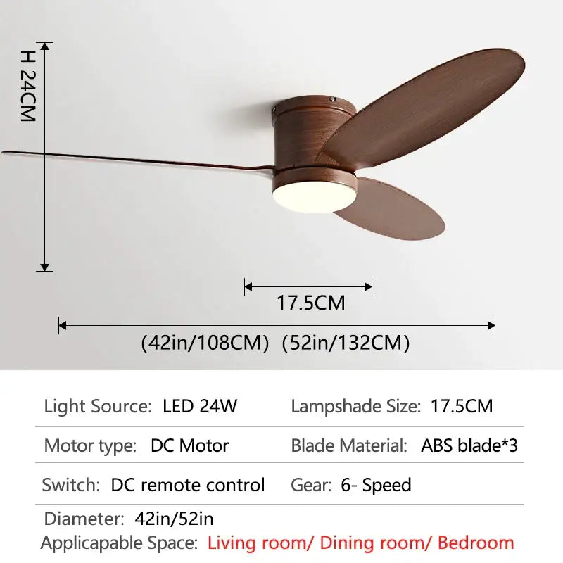 Black Wood Ceiling Fan 52-Inch with LED Light