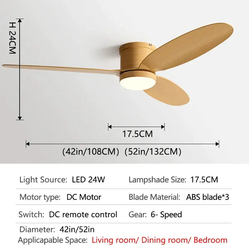 Black Wood Ceiling Fan 52-Inch with LED Light