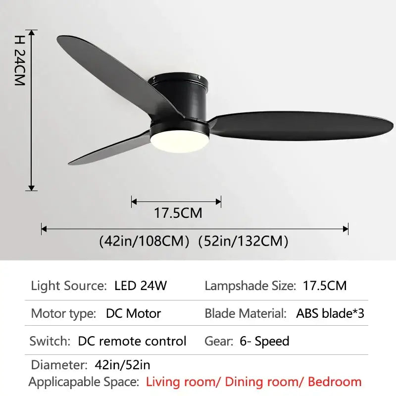 Black Wood Ceiling Fan 52-Inch with LED Light